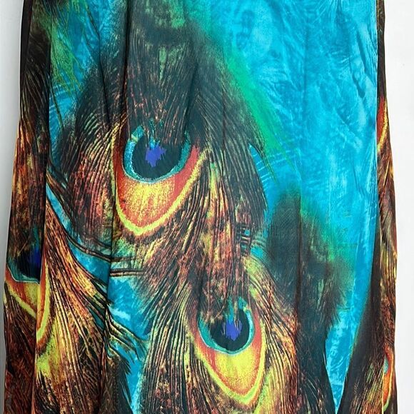 Stunning PEACOCK Feather Animal Print Sleeveless Chiffon Maxi Shift Kaftan Dress - Picture 2 of 9